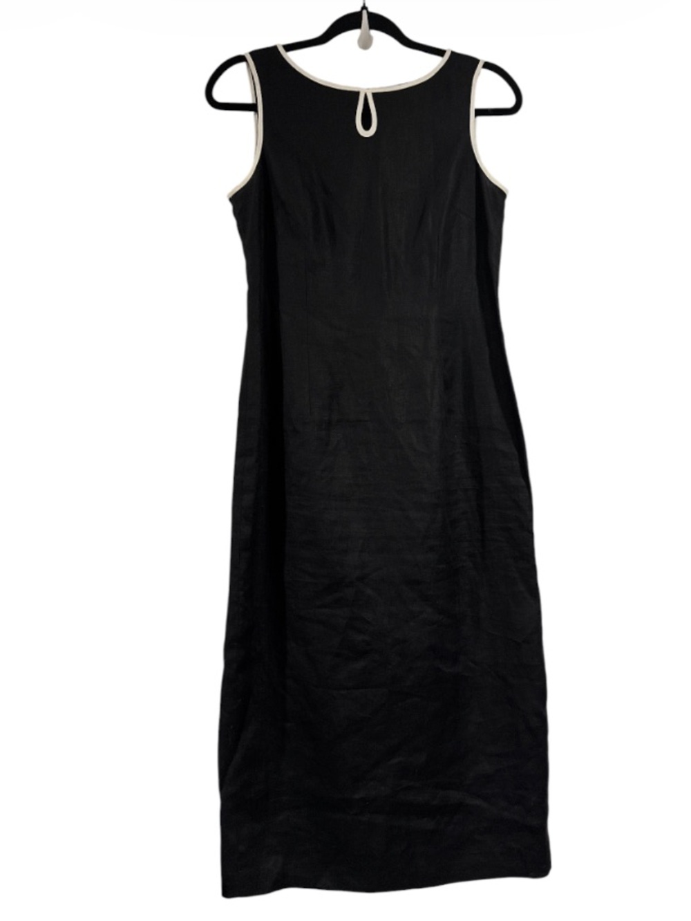 Talbots Black Maxi Sheath Dress with Cream Trim Irish linen petite 4 vintage